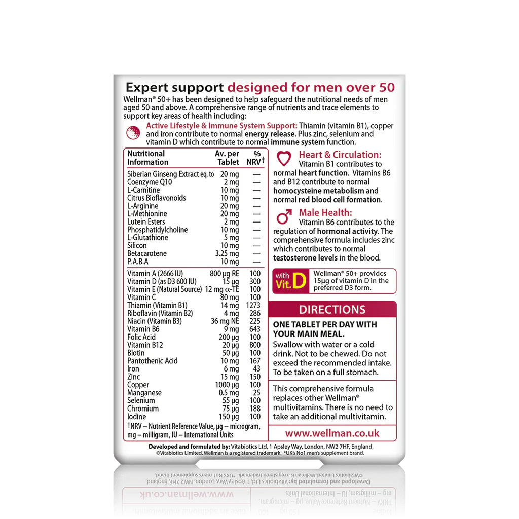 Vitabiotics Wellman 50+ 30 Tablets